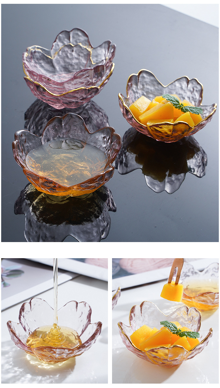 Japanese-style Internet Celebrity Hammered Glass Cherry Blossom Dish Sauce Dish Household Small Bowl Dish Vinegar Dish Seasoning Dish Dipping Dish Wholesale display picture 5