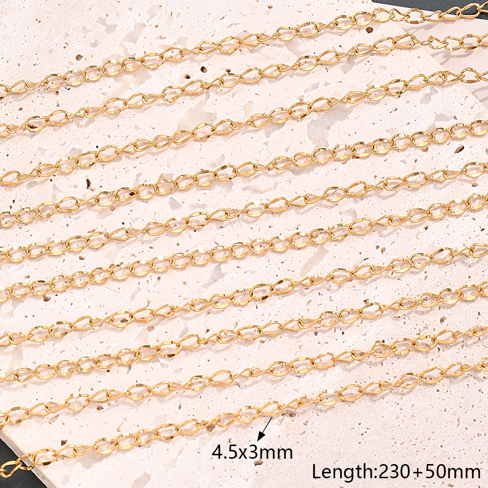 10 Strands/Package 304 Stainless Steel 18K Gold Plated Cable Chain Snake Chain Figaro Chain Polished Length: 170 50mm Length: 190 50mm Length:230+50mm Jewelry Accessories display picture 5