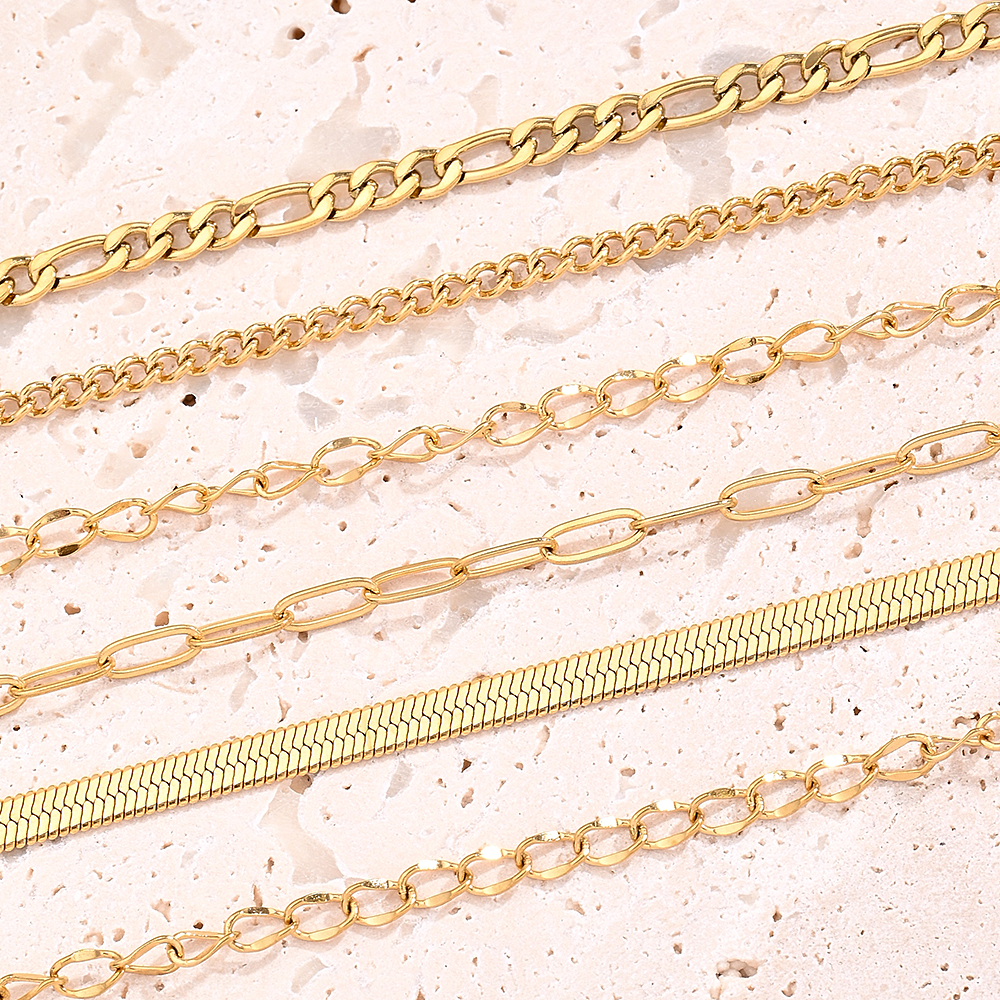 10 Strands/Package 304 Stainless Steel 18K Gold Plated Cable Chain Snake Chain Figaro Chain Polished Length: 170 50mm Length: 190 50mm Length:230+50mm Jewelry Accessories display picture 2