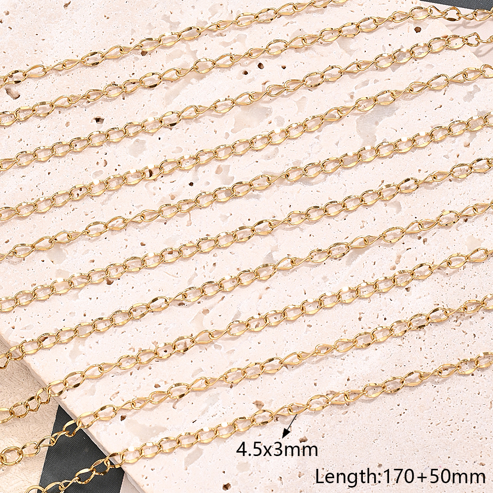 10 Strands/Package 304 Stainless Steel 18K Gold Plated Cable Chain Snake Chain Figaro Chain Polished Length: 170 50mm Length: 190 50mm Length:230+50mm Jewelry Accessories display picture 8