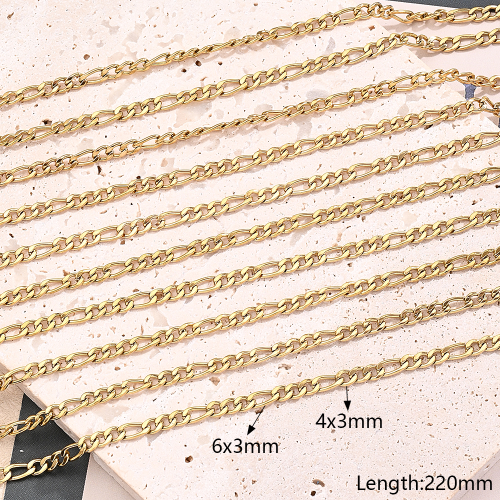 10 Strands/Package 304 Stainless Steel 18K Gold Plated Cable Chain Snake Chain Figaro Chain Polished Length: 170 50mm Length: 190 50mm Length:230+50mm Jewelry Accessories display picture 3