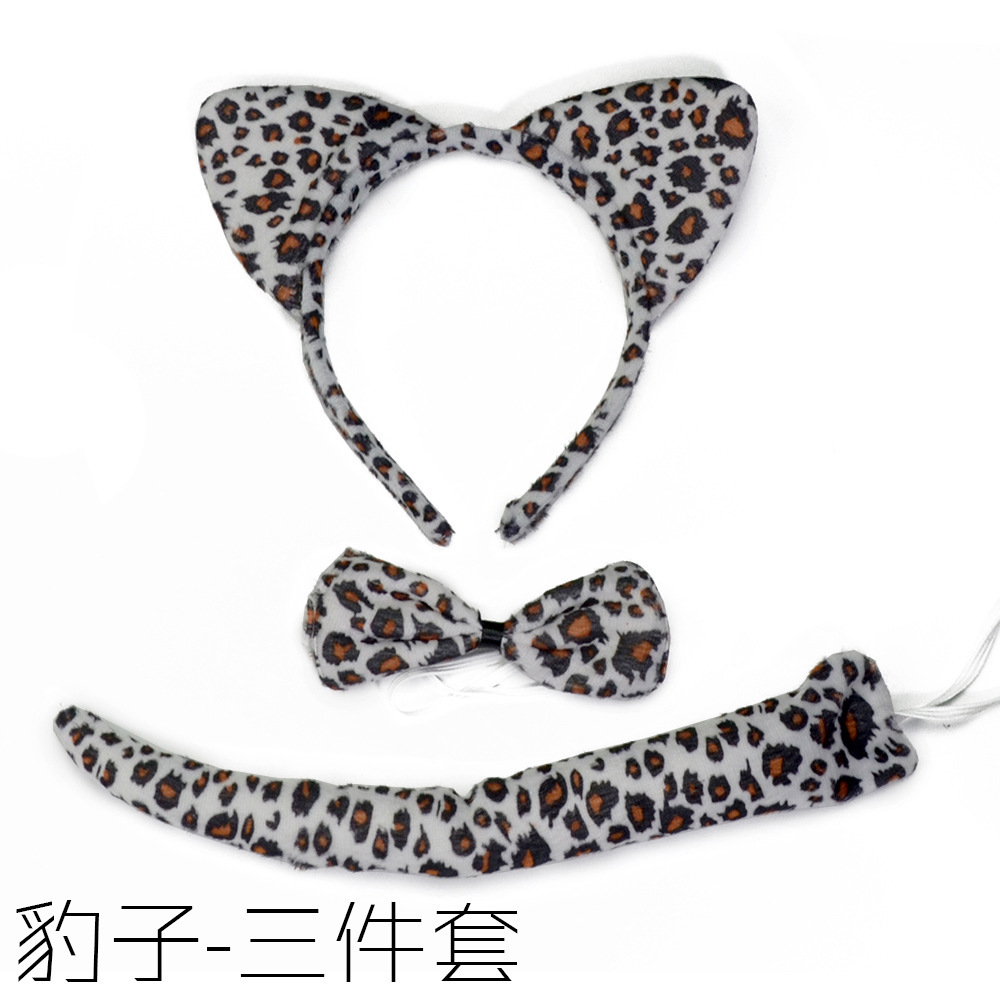 Animal Print Three-Piece Children's Headband Bow Tail Cartoon Tiger Rabbit Monkey Puppy Performance Props display picture 1