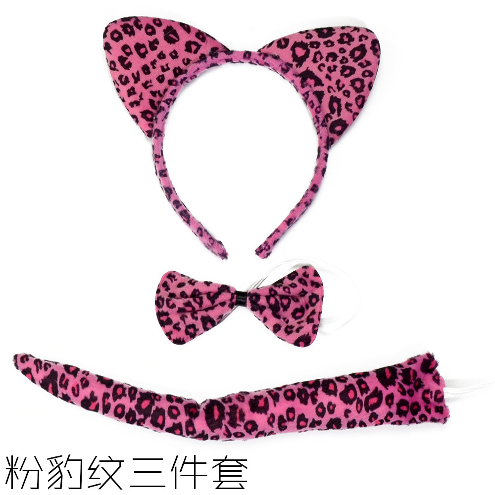 Animal Print Three-Piece Children's Headband Bow Tail Cartoon Tiger Rabbit Monkey Puppy Performance Props display picture 2