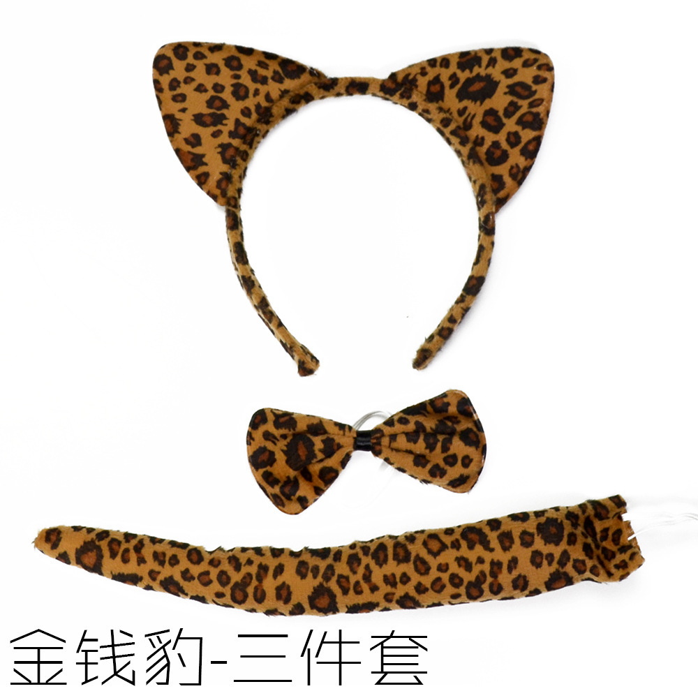 Animal Print Three-Piece Children's Headband Bow Tail Cartoon Tiger Rabbit Monkey Puppy Performance Props display picture 3