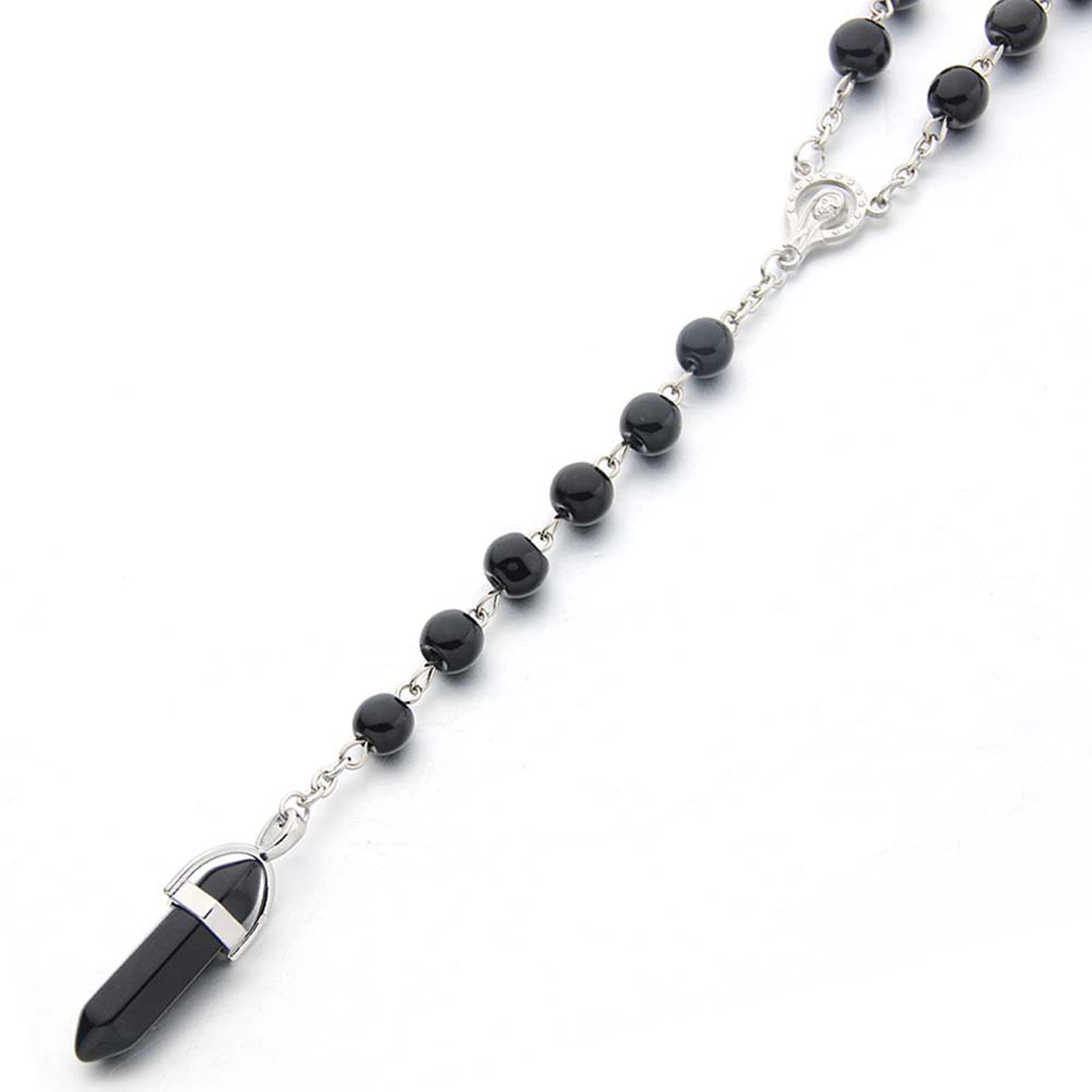 Crystal Hexagonal Column Pendant Bullet Pendant Black Glass Pearl Necklace Religious Jewelry Rosary display picture 4