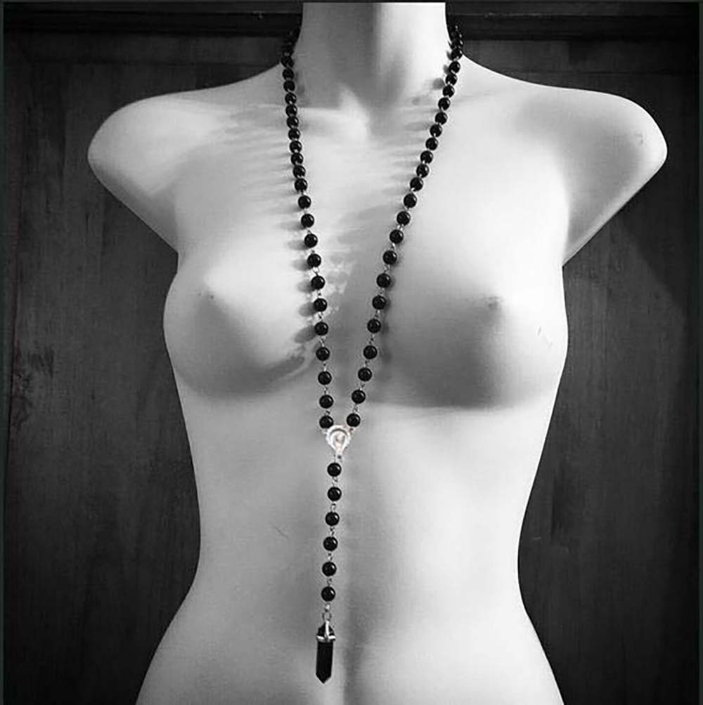 Crystal Hexagonal Column Pendant Bullet Pendant Black Glass Pearl Necklace Religious Jewelry Rosary display picture 6