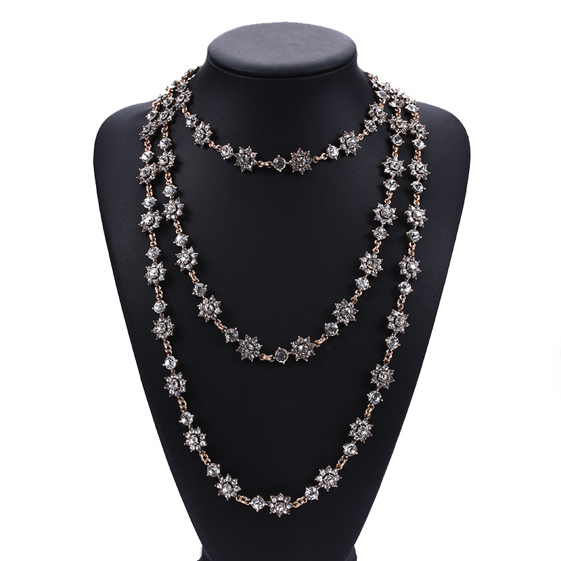 Style Exaggerated Jewelry Multi-layer Pearl Crystal Gem Necklace Long Sweater Chain Accessories display picture 6