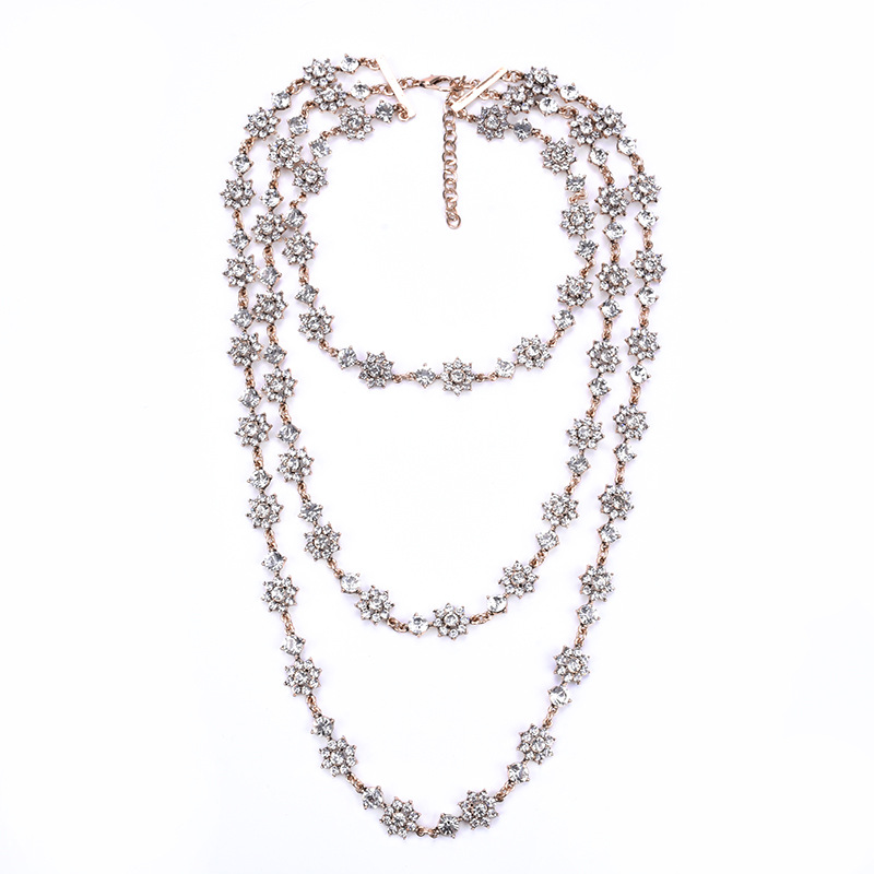 Style Exaggerated Jewelry Multi-layer Pearl Crystal Gem Necklace Long Sweater Chain Accessories display picture 7