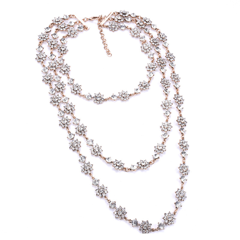 Style Exaggerated Jewelry Multi-layer Pearl Crystal Gem Necklace Long Sweater Chain Accessories display picture 8