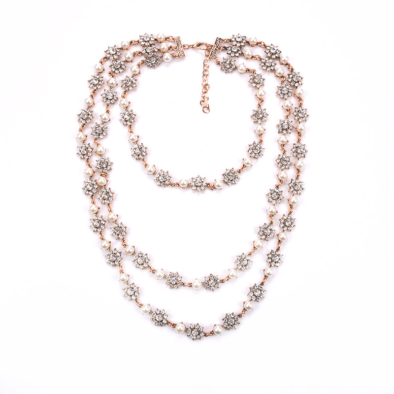 Style Exaggerated Jewelry Multi-layer Pearl Crystal Gem Necklace Long Sweater Chain Accessories display picture 10