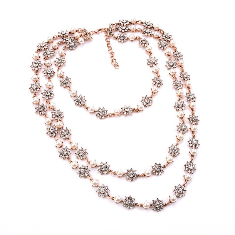 Style Exaggerated Jewelry Multi-layer Pearl Crystal Gem Necklace Long Sweater Chain Accessories display picture 11