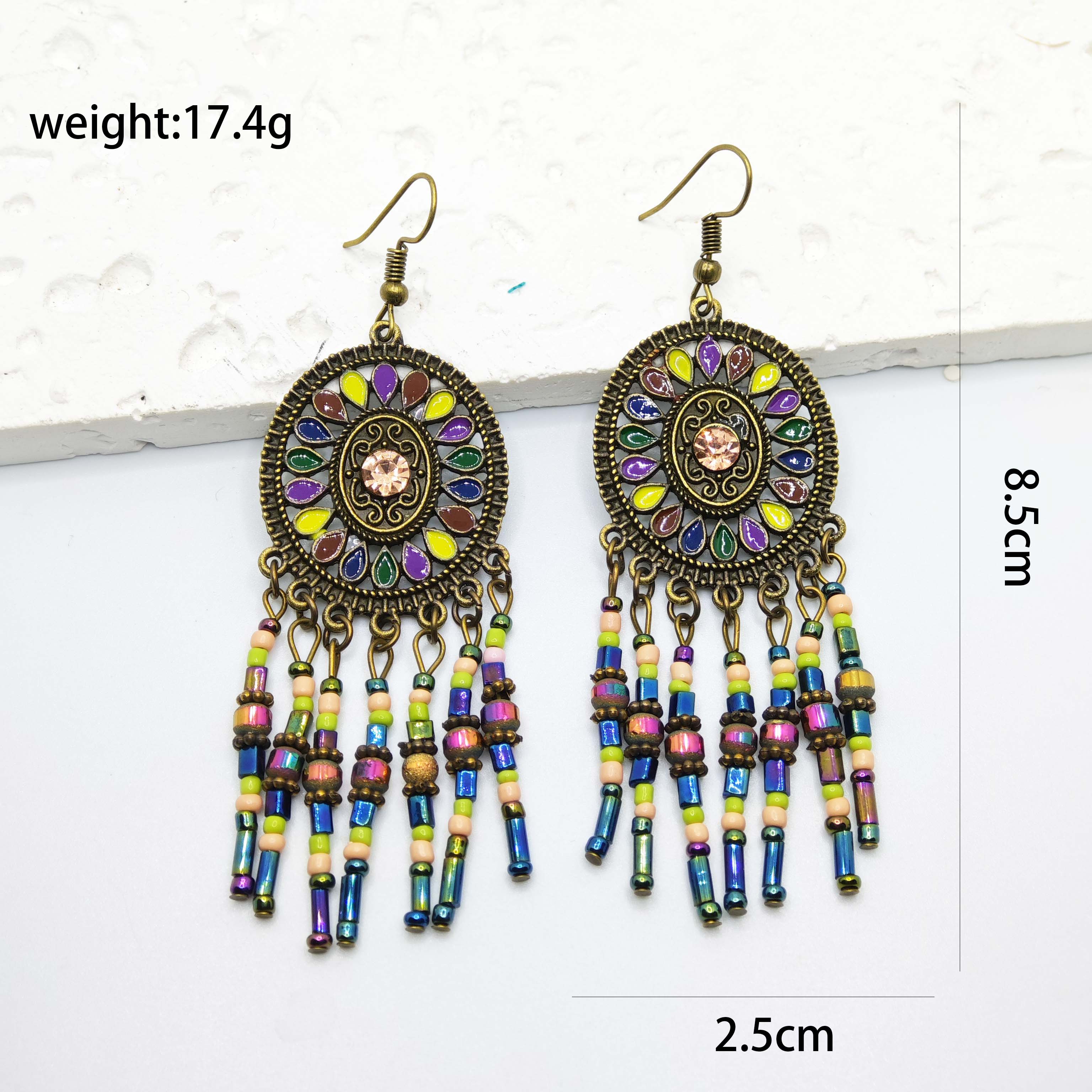 1 Pair Retro Bohemian Round Leaves Tassel Plating 304 Stainless Steel 18K Gold Plated Stainless Steel Earrings display picture 6