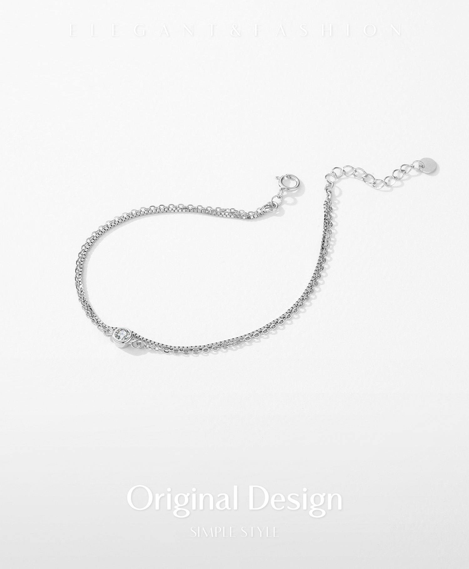 Sterling Silver Cable Chain Box Chain Simple Style Bracelets display picture 1