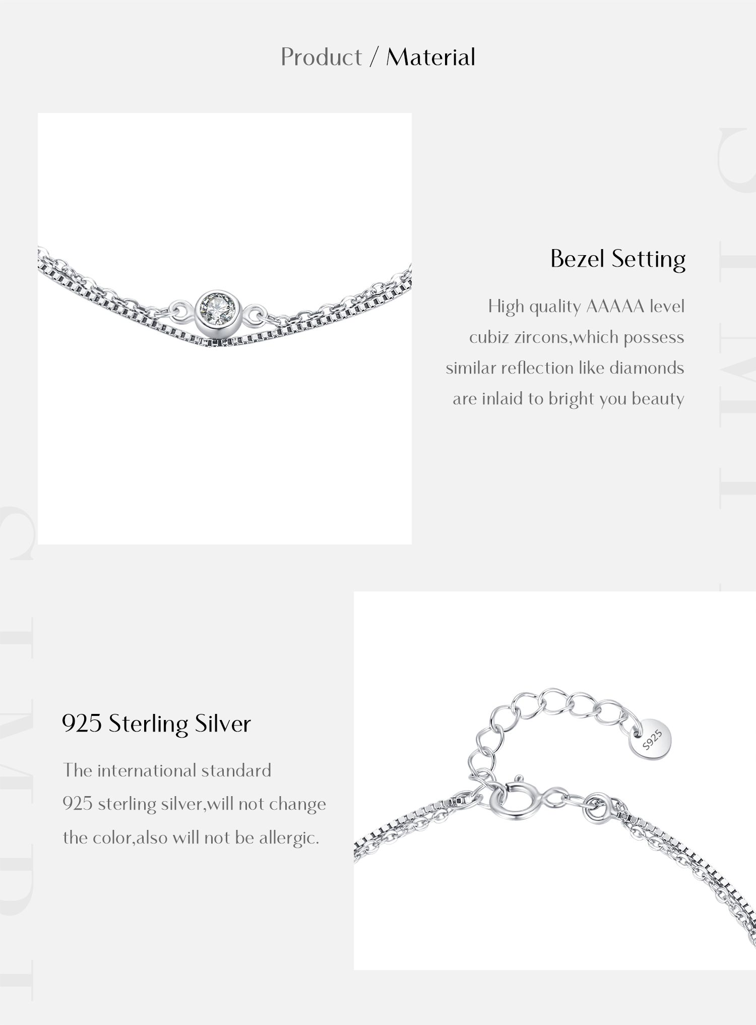 Sterling Silver Cable Chain Box Chain Simple Style Bracelets display picture 3