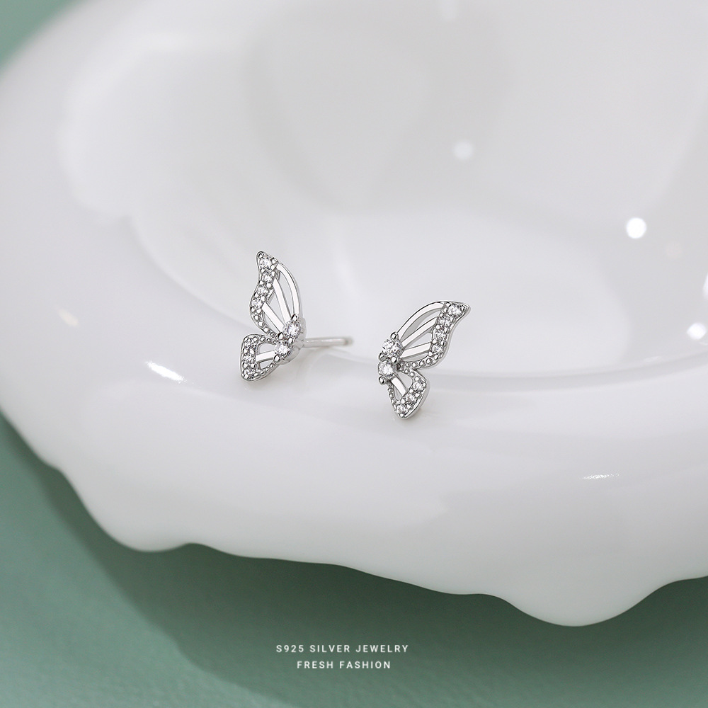 1 Pair Sterling Silver Zircon Butterfly Ear Studs display picture 4