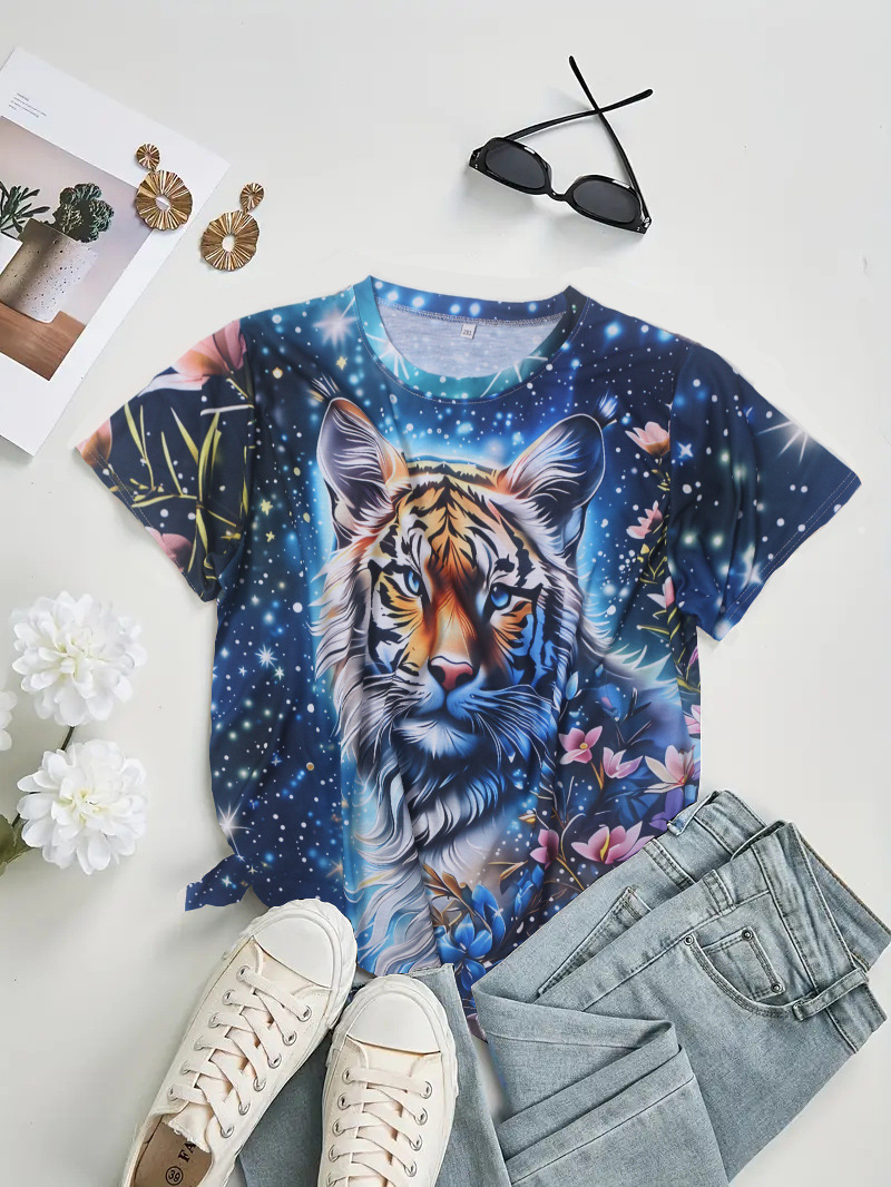 Women's T-shirt Short Sleeve T-Shirts Simple Style Tiger display picture 2