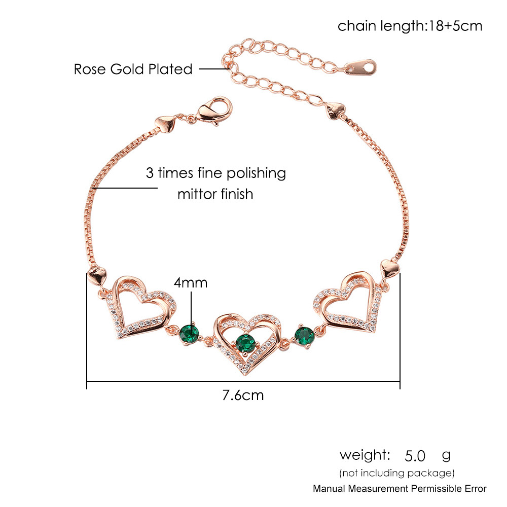 Wholesale Elegant Lady Modern Style Double Heart Heart Shape Brass Inlay Zircon Bracelets display picture 4