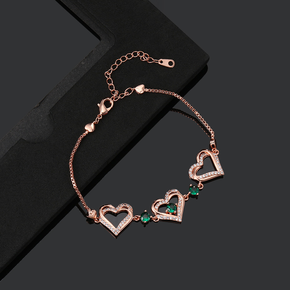 Wholesale Elegant Lady Modern Style Double Heart Heart Shape Brass Inlay Zircon Bracelets display picture 7