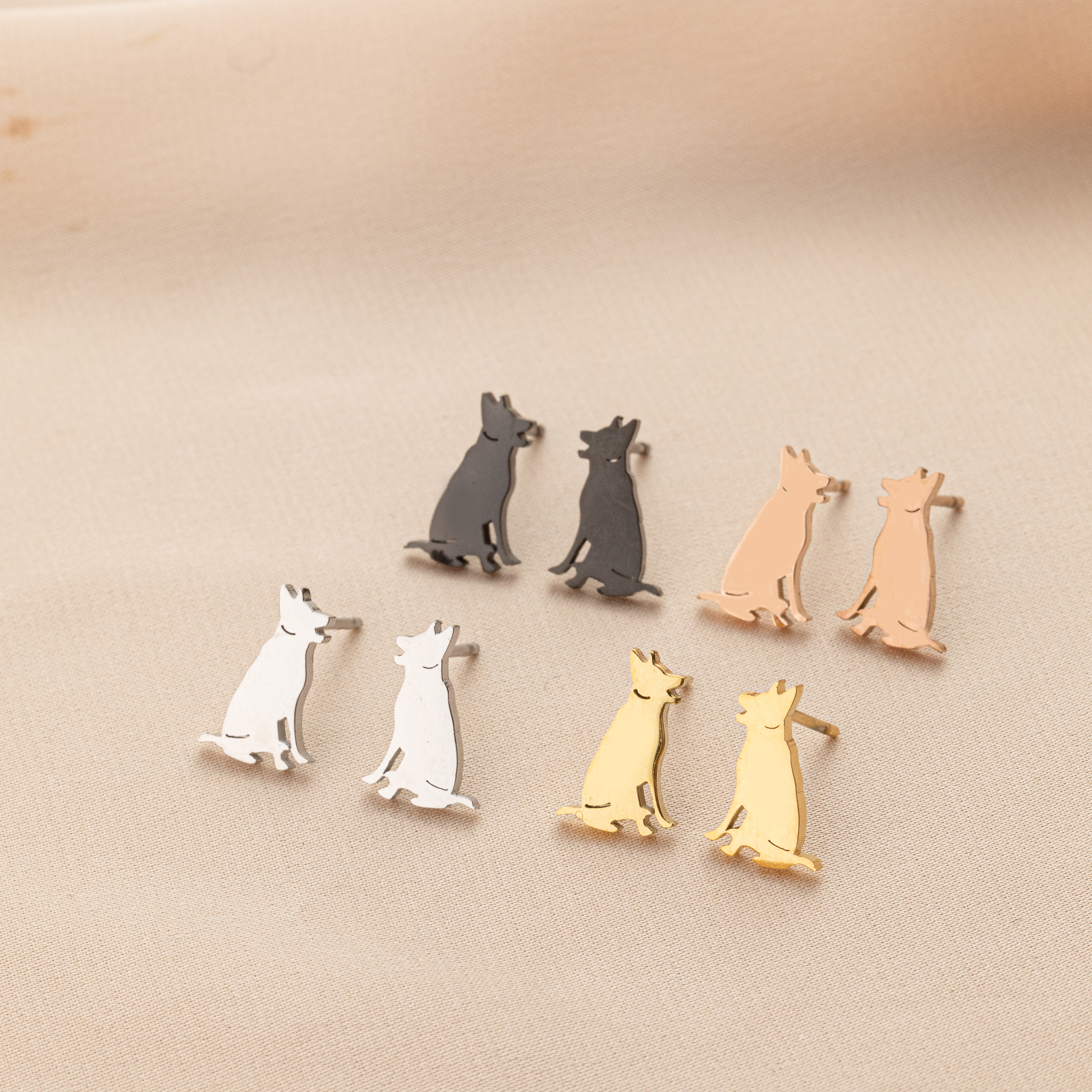 1 Pair Cute Simple Style Dog Polishing 304 Stainless Steel 18K Gold Plated Ear Studs display picture 7