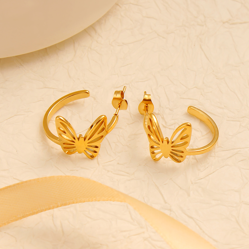 1 Pair Simple Style Commute Butterfly Plating 304 Stainless Steel 316 Stainless Steel  18K Gold Plated Ear Studs display picture 7