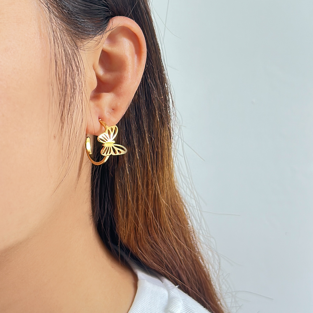 1 Pair Simple Style Commute Butterfly Plating 304 Stainless Steel 316 Stainless Steel  18K Gold Plated Ear Studs display picture 2