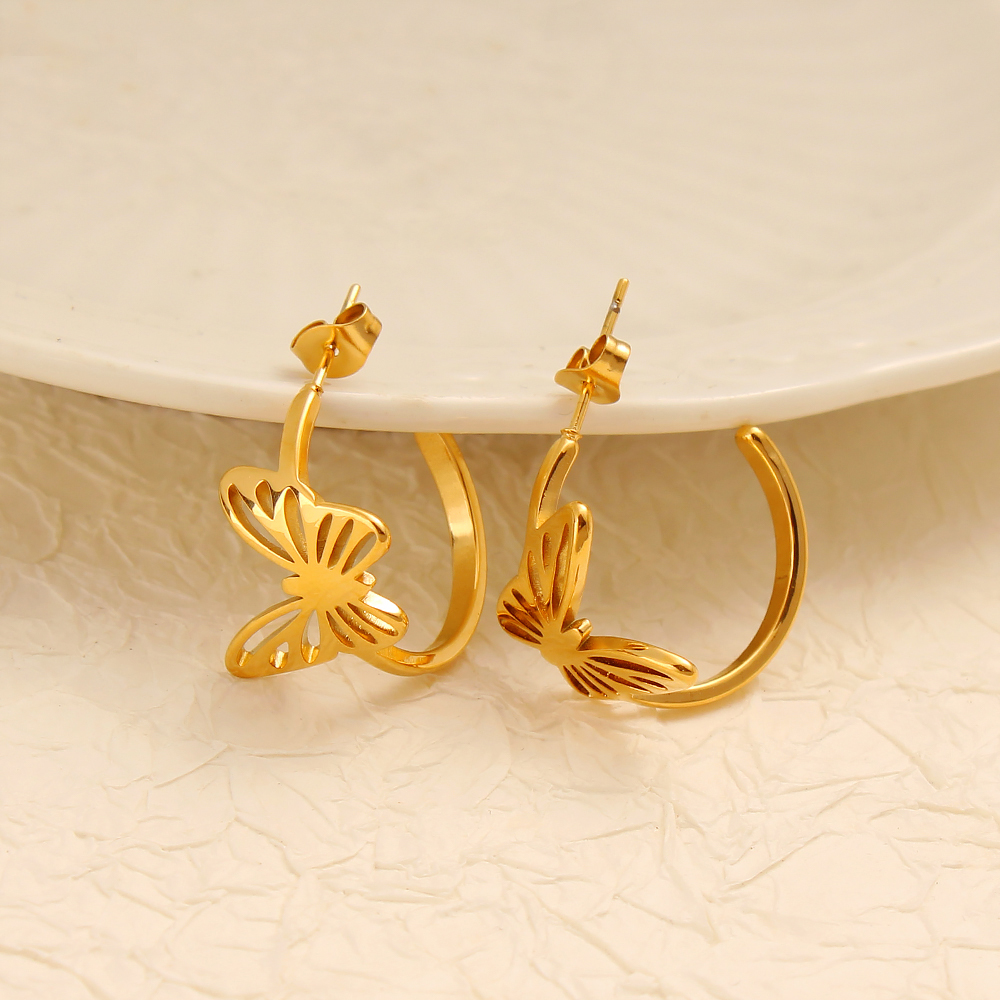 1 Pair Simple Style Commute Butterfly Plating 304 Stainless Steel 316 Stainless Steel  18K Gold Plated Ear Studs display picture 8