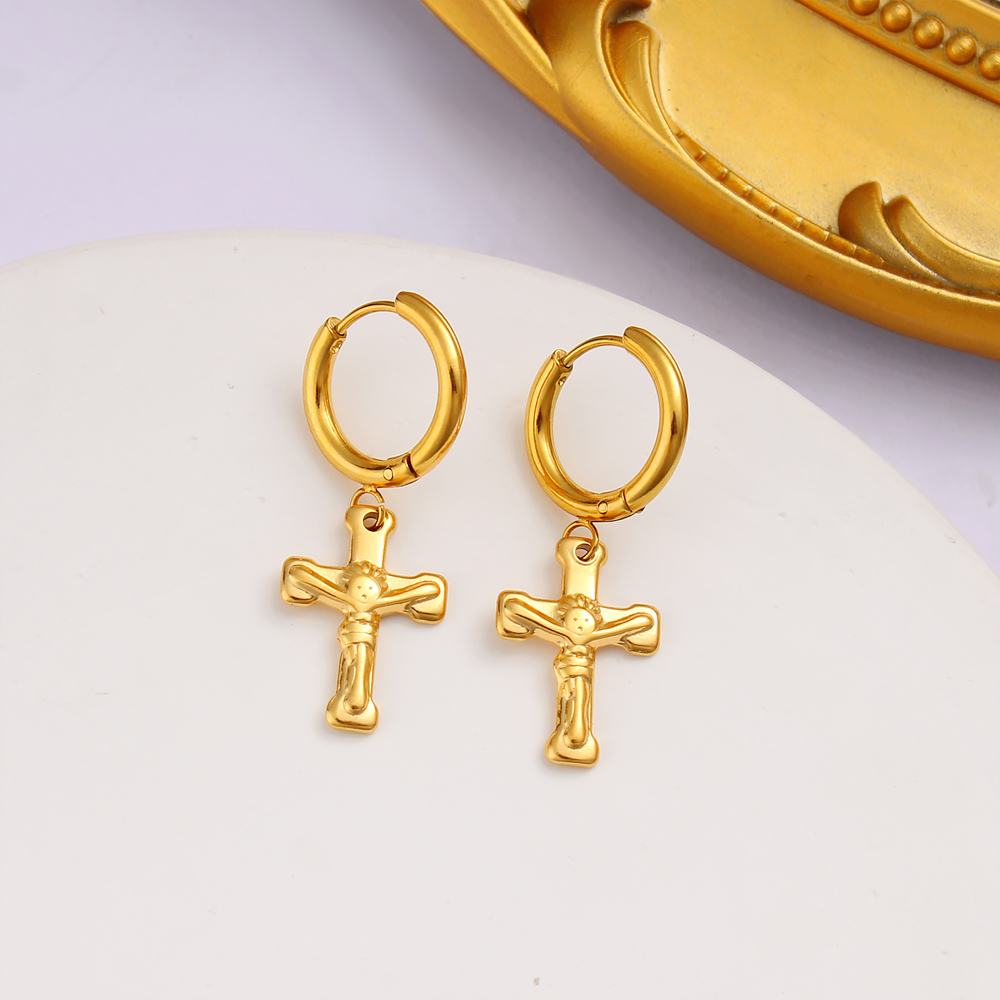 1 Pair Simple Style Commute Cross Plating 304 Stainless Steel 316 Stainless Steel  18K Gold Plated Drop Earrings display picture 7