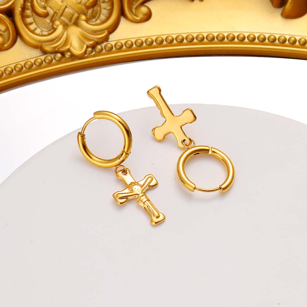 1 Pair Simple Style Commute Cross Plating 304 Stainless Steel 316 Stainless Steel  18K Gold Plated Drop Earrings display picture 8