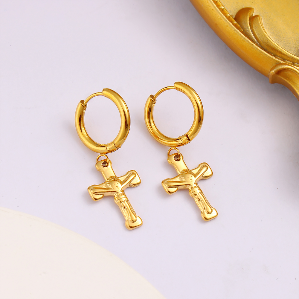 1 Pair Simple Style Commute Cross Plating 304 Stainless Steel 316 Stainless Steel  18K Gold Plated Drop Earrings display picture 4