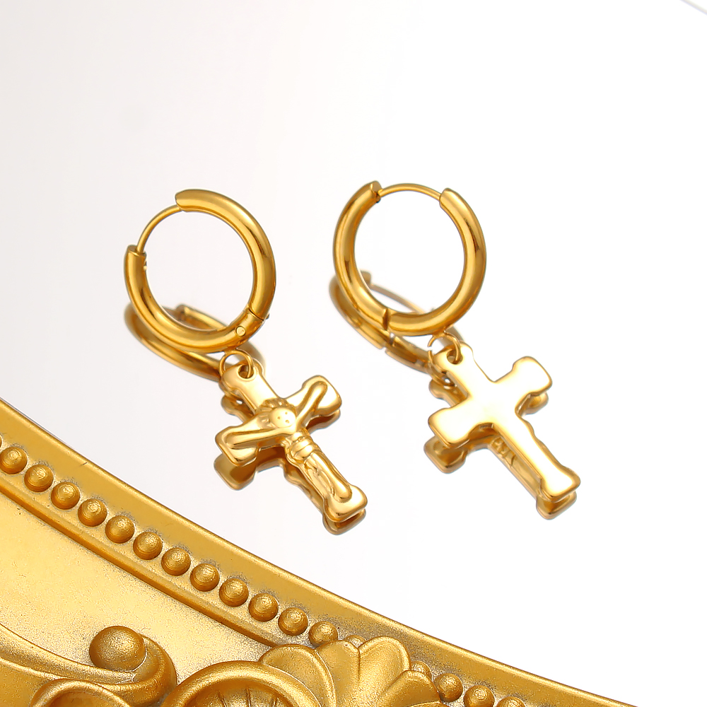 1 Pair Simple Style Commute Cross Plating 304 Stainless Steel 316 Stainless Steel  18K Gold Plated Drop Earrings display picture 6