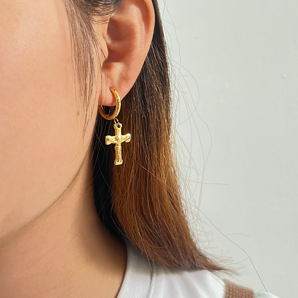 1 Pair Simple Style Commute Cross Plating 304 Stainless Steel 316 Stainless Steel  18K Gold Plated Drop Earrings display picture 3