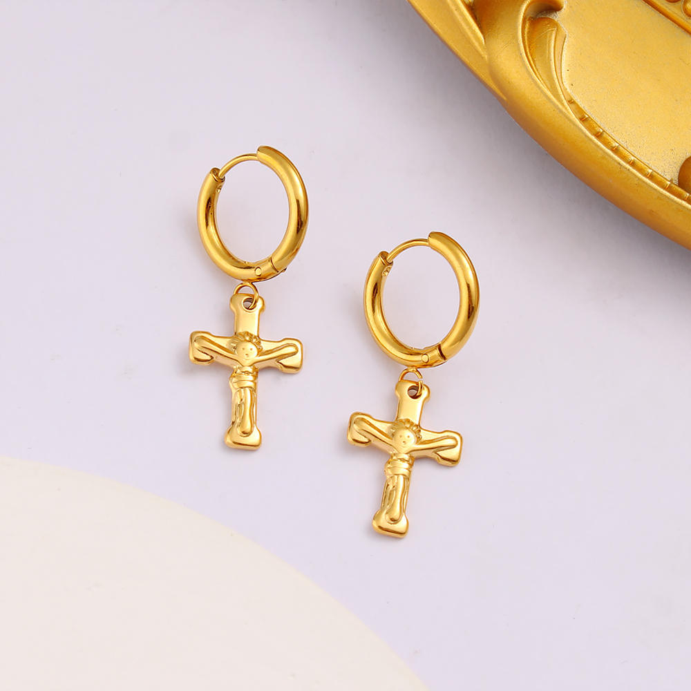 1 Pair Simple Style Commute Cross Plating 304 Stainless Steel 316 Stainless Steel  18K Gold Plated Drop Earrings display picture 5