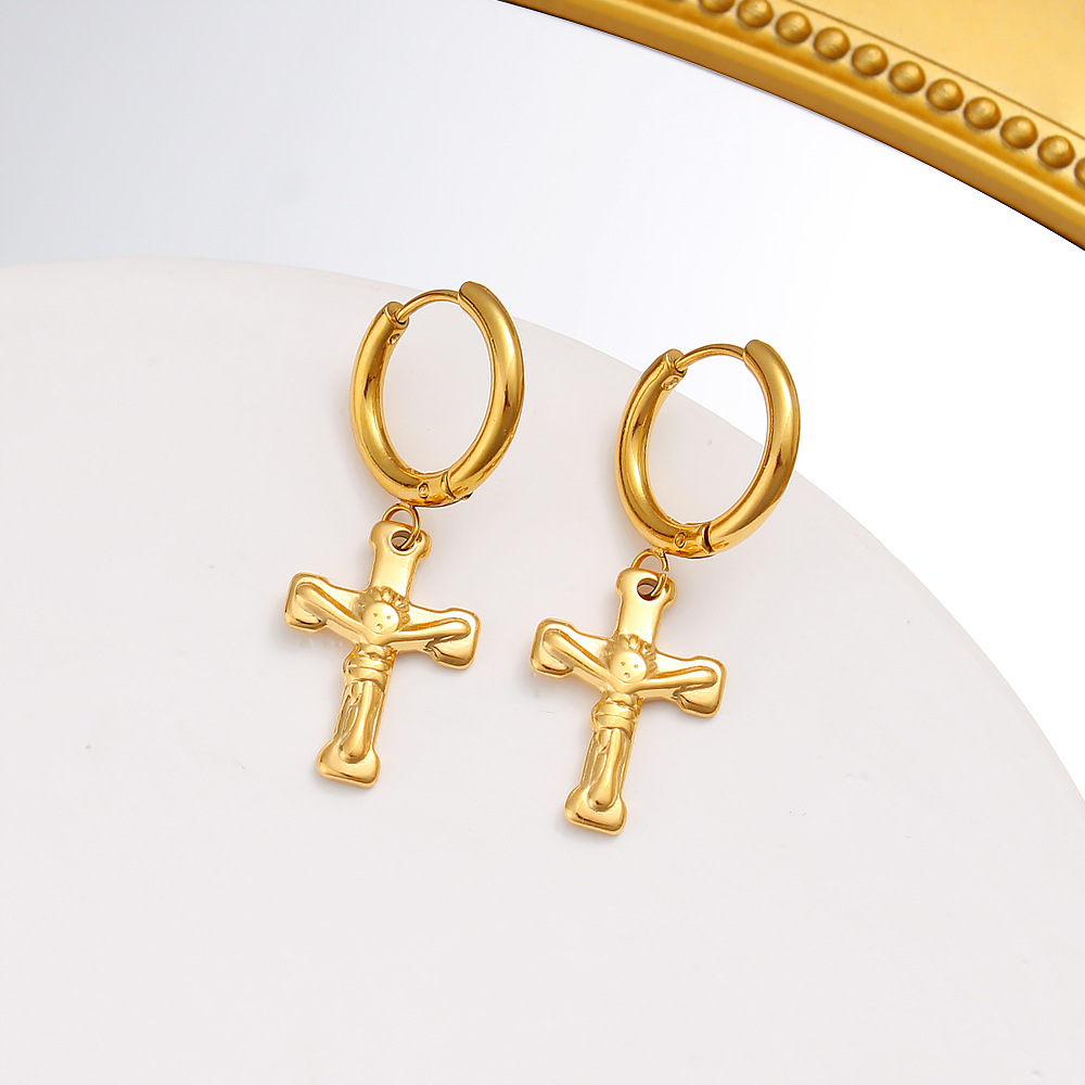 1 Pair Simple Style Commute Cross Plating 304 Stainless Steel 316 Stainless Steel  18K Gold Plated Drop Earrings display picture 9