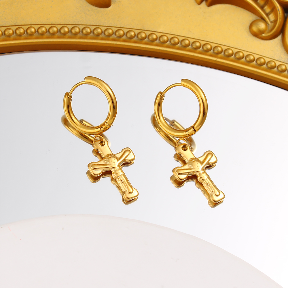 1 Pair Simple Style Commute Cross Plating 304 Stainless Steel 316 Stainless Steel  18K Gold Plated Drop Earrings display picture 10