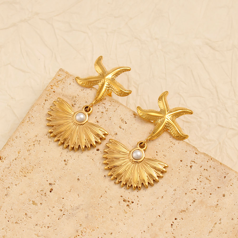 1 Pair Vacation Marine Style Starfish Shell 304 Stainless Steel 316 Stainless Steel  Drop Earrings display picture 11