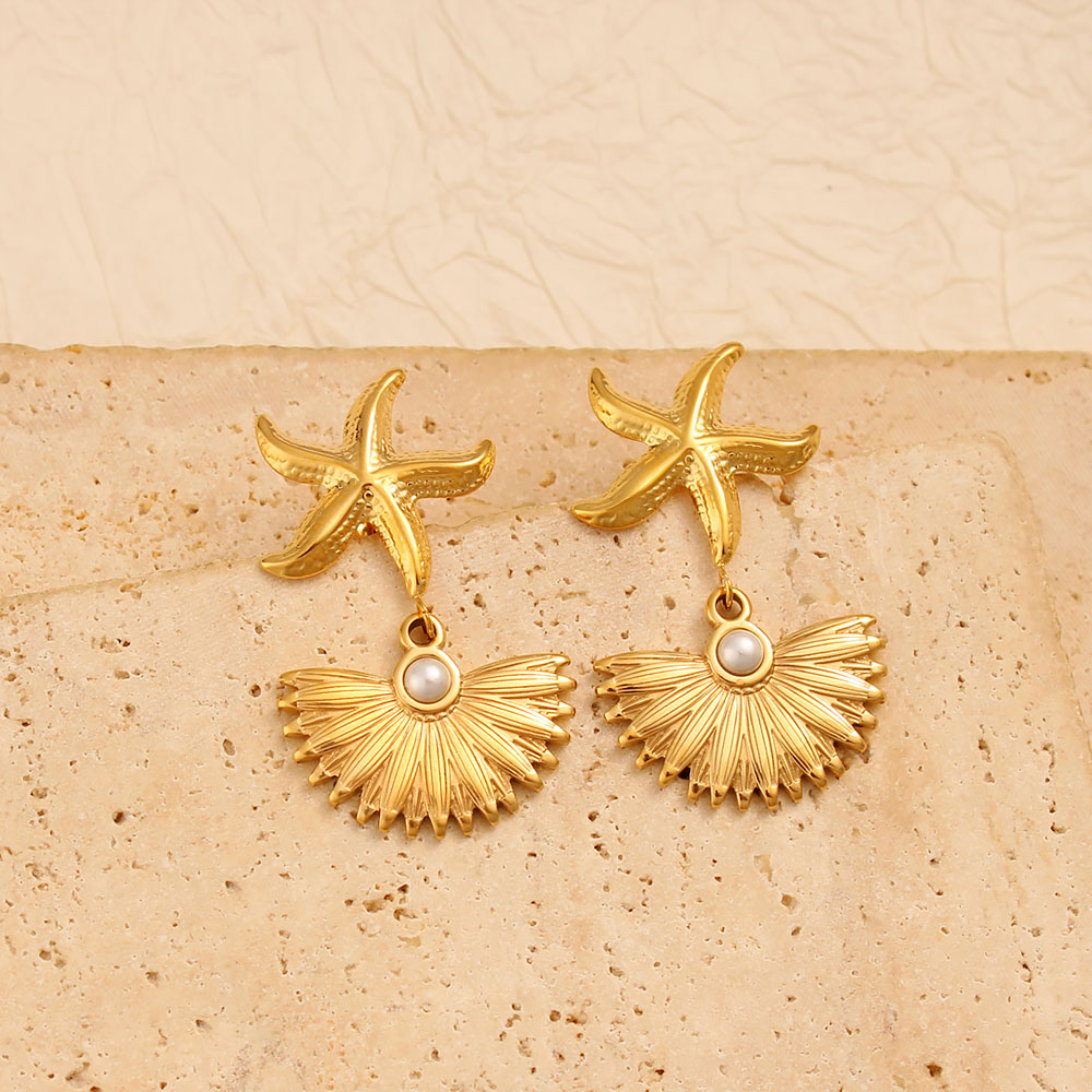 1 Pair Vacation Marine Style Starfish Shell 304 Stainless Steel 316 Stainless Steel  Drop Earrings display picture 12