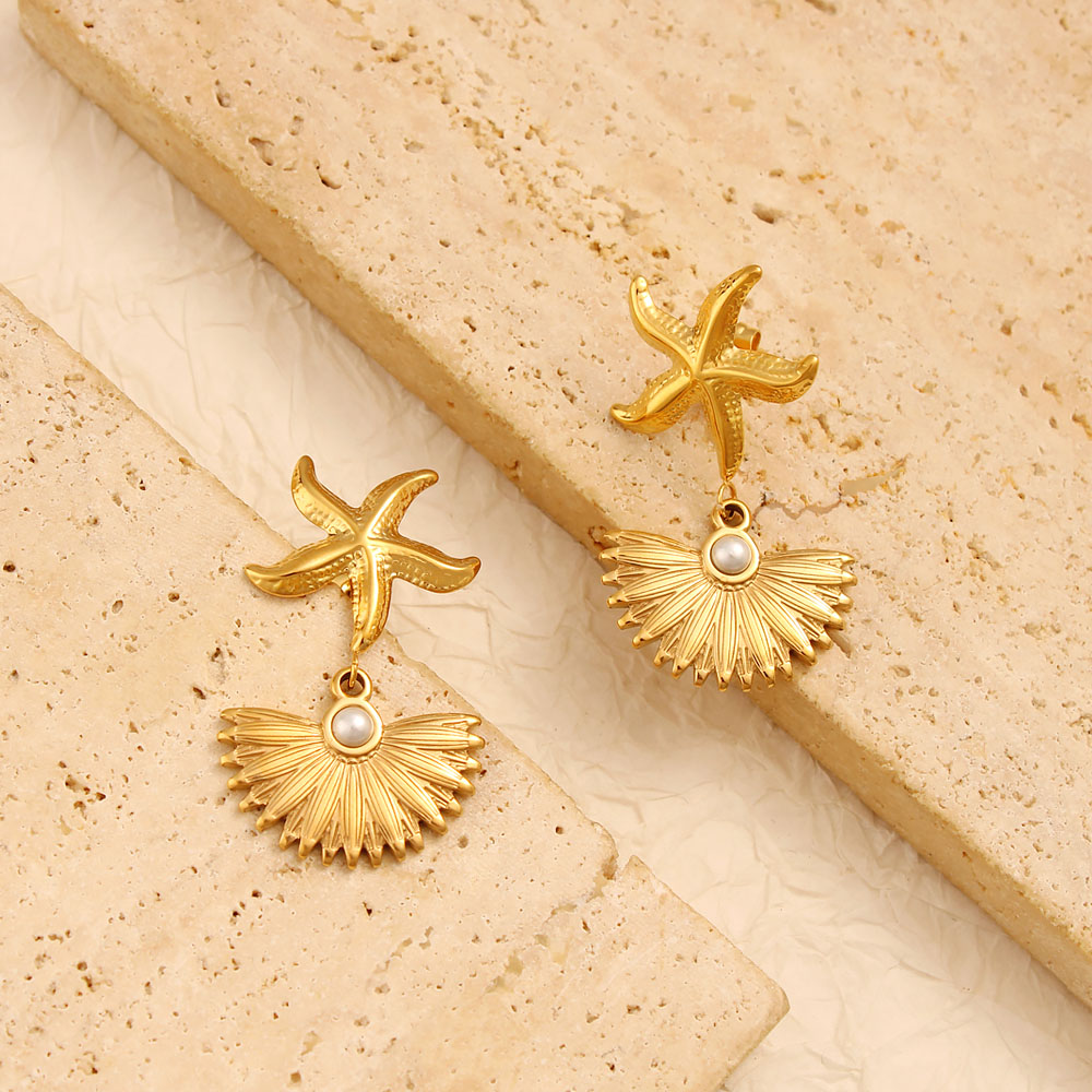 1 Pair Vacation Marine Style Starfish Shell 304 Stainless Steel 316 Stainless Steel  Drop Earrings display picture 7