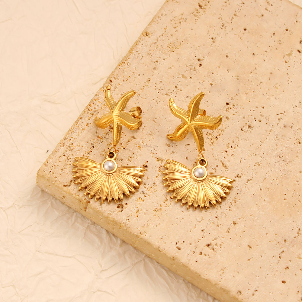 1 Pair Vacation Marine Style Starfish Shell 304 Stainless Steel 316 Stainless Steel  Drop Earrings display picture 4