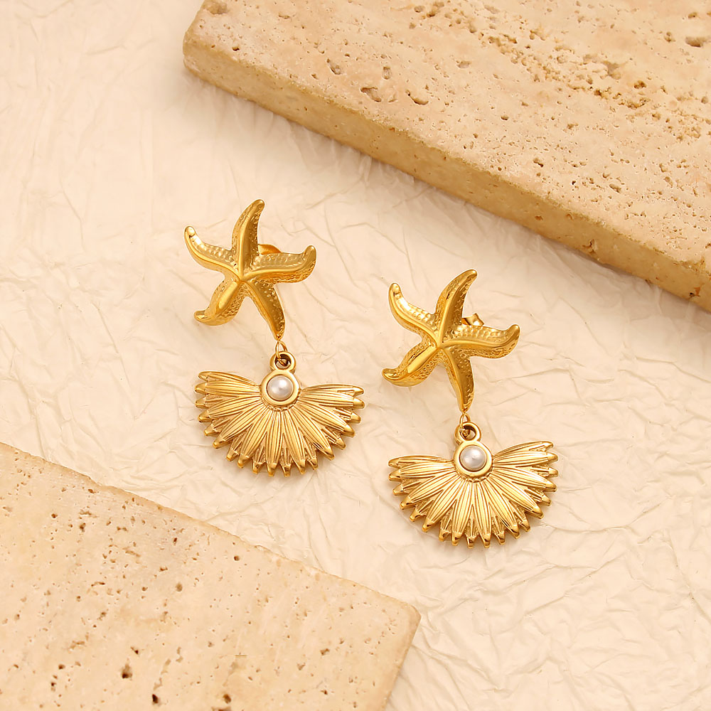 1 Pair Vacation Marine Style Starfish Shell 304 Stainless Steel 316 Stainless Steel  Drop Earrings display picture 10