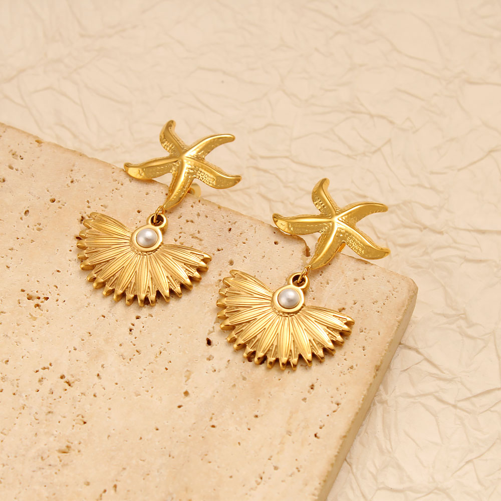 1 Pair Vacation Marine Style Starfish Shell 304 Stainless Steel 316 Stainless Steel  Drop Earrings display picture 6