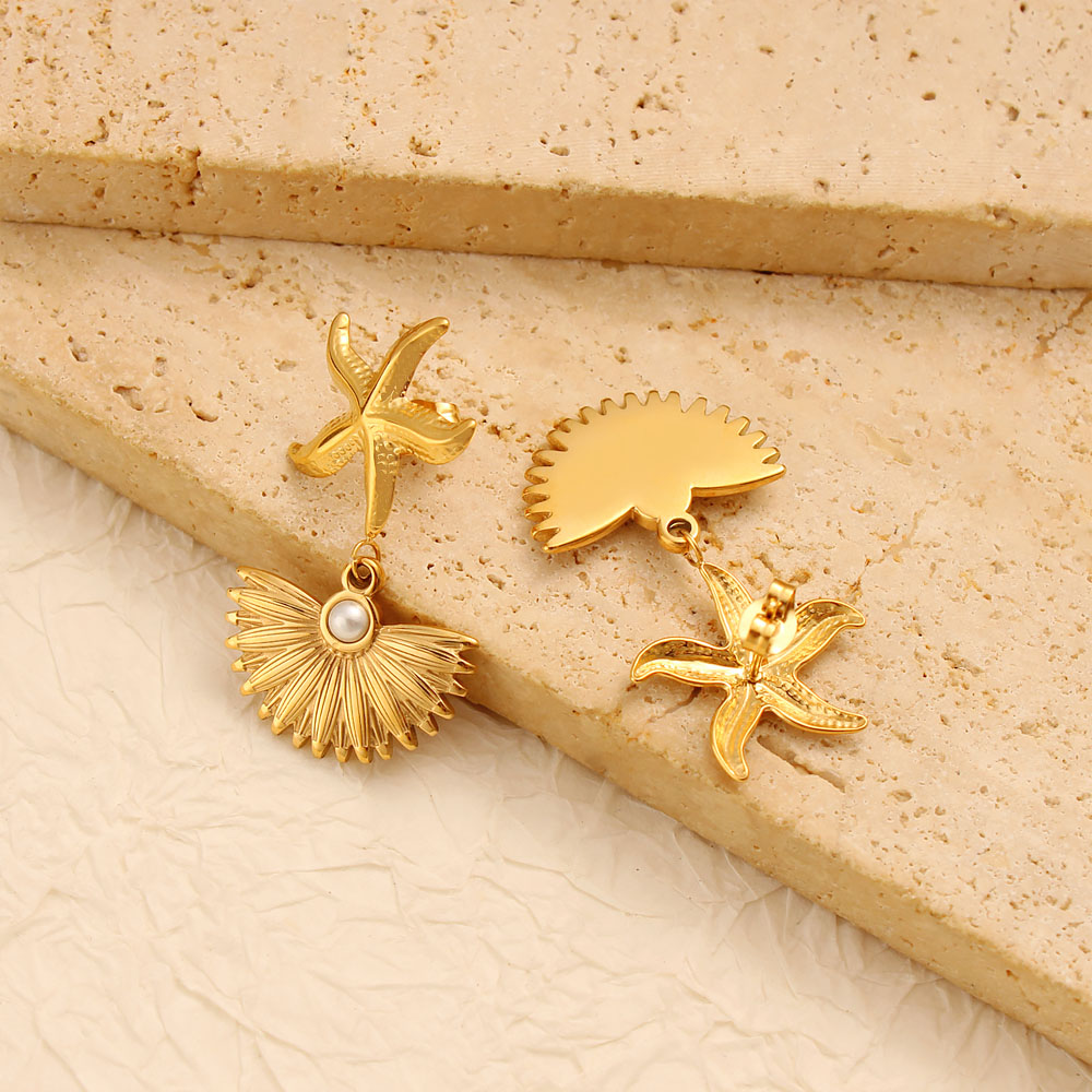 1 Pair Vacation Marine Style Starfish Shell 304 Stainless Steel 316 Stainless Steel  Drop Earrings display picture 9