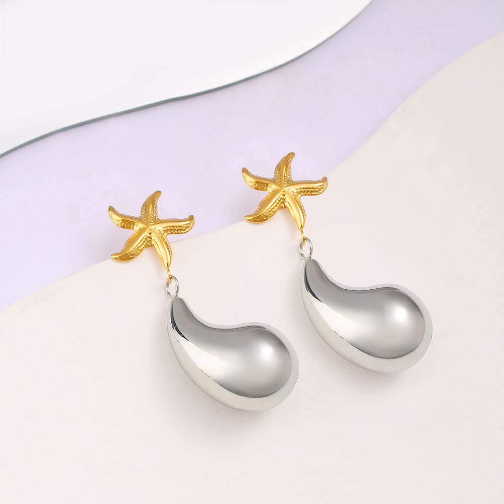 1 Pair Retro Commute Starfish 304 Stainless Steel 316 Stainless Steel  18K Gold Plated Drop Earrings display picture 7