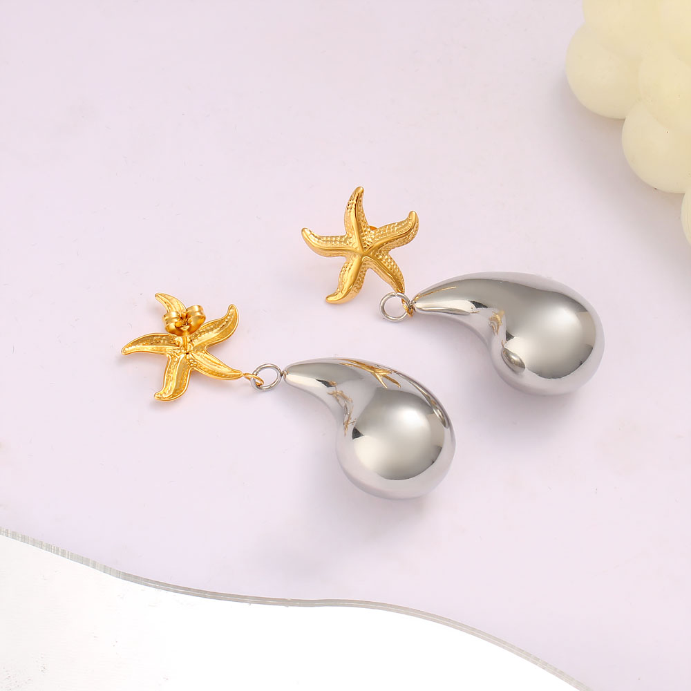 1 Pair Retro Commute Starfish 304 Stainless Steel 316 Stainless Steel  18K Gold Plated Drop Earrings display picture 6