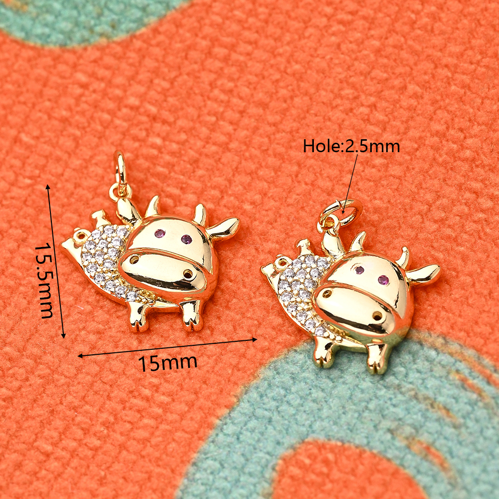 1 Pc/Package 15.5x15mm 15x13mm Hole 2~2.9mm Hole 3~3.9mm Copper Zircon 18K Gold Plated Halloween Pattern Cattle Polished Pendant display picture 3