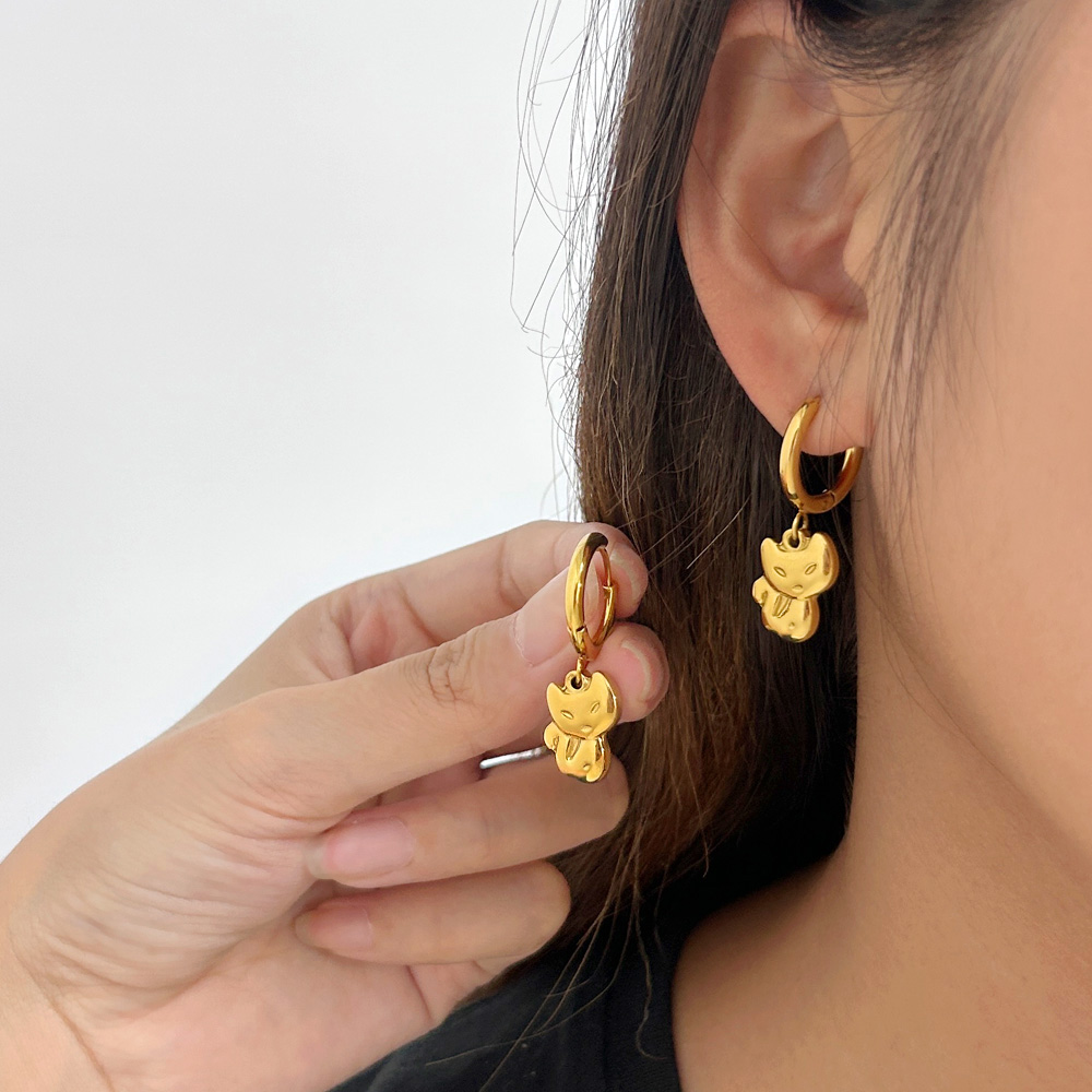 1 Pair Casual Vacation Cat 304 Stainless Steel 316 Stainless Steel  18K Gold Plated Drop Earrings display picture 2