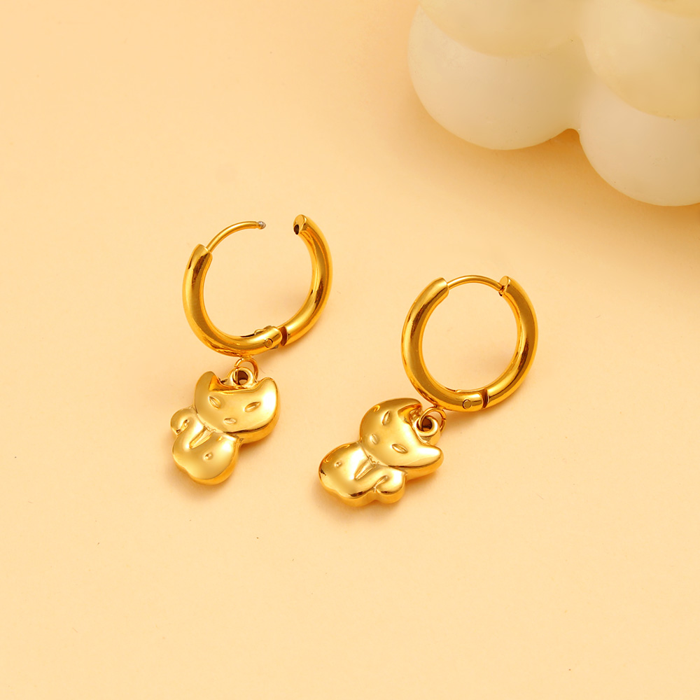 1 Pair Casual Vacation Cat 304 Stainless Steel 316 Stainless Steel  18K Gold Plated Drop Earrings display picture 5