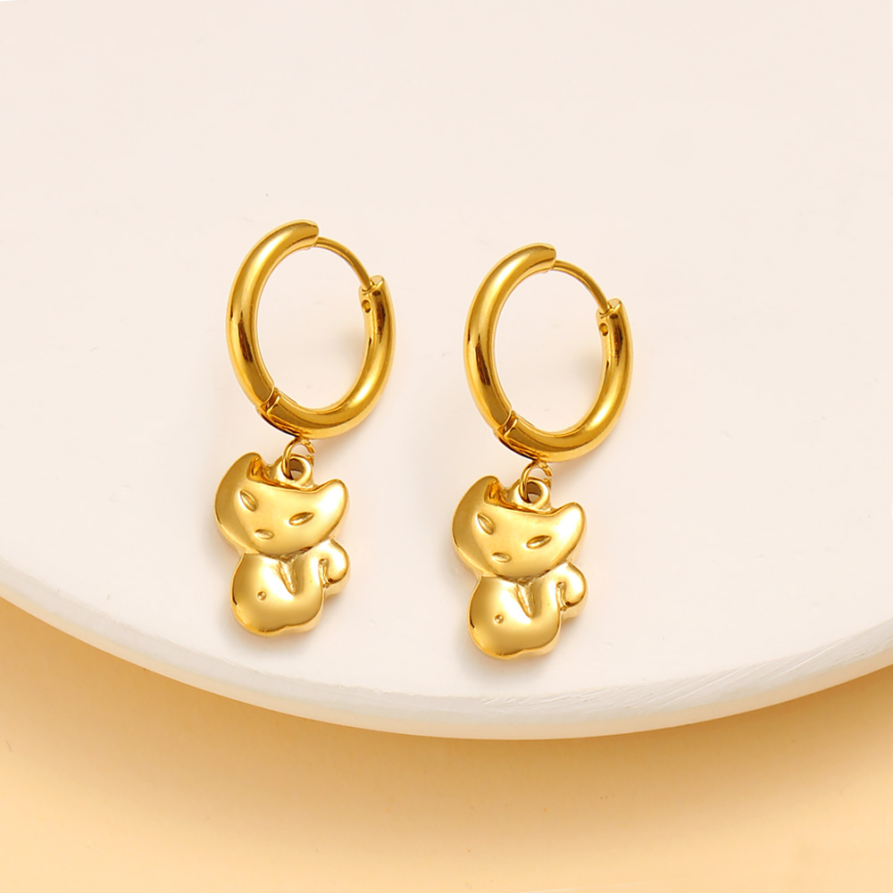 1 Pair Casual Vacation Cat 304 Stainless Steel 316 Stainless Steel  18K Gold Plated Drop Earrings display picture 7