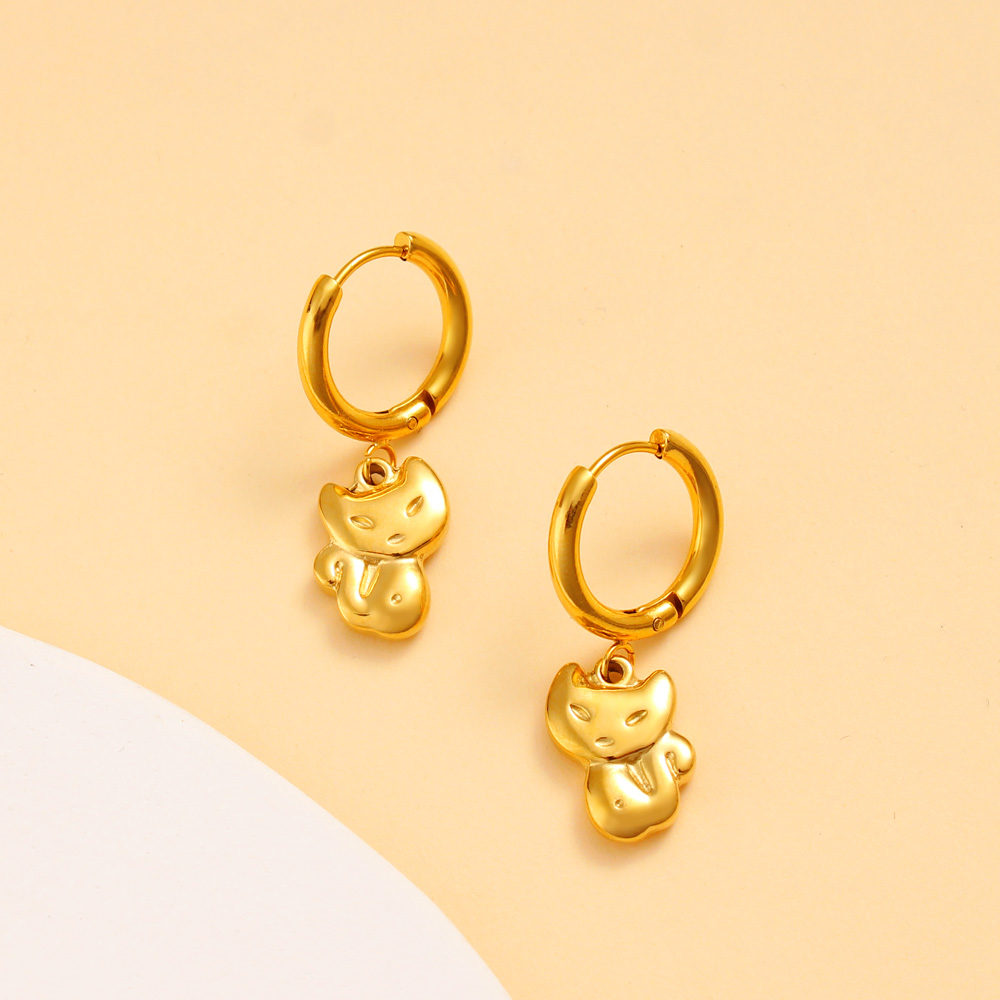 1 Pair Casual Vacation Cat 304 Stainless Steel 316 Stainless Steel  18K Gold Plated Drop Earrings display picture 13