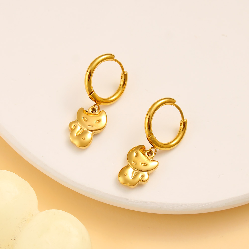 1 Pair Casual Vacation Cat 304 Stainless Steel 316 Stainless Steel  18K Gold Plated Drop Earrings display picture 9