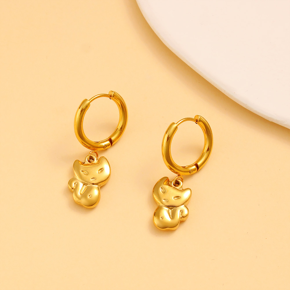 1 Pair Casual Vacation Cat 304 Stainless Steel 316 Stainless Steel  18K Gold Plated Drop Earrings display picture 12